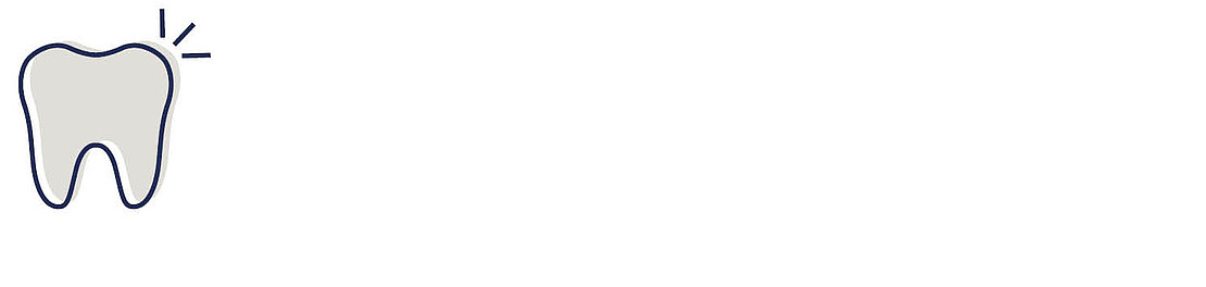 Eine einfache Zeichnung eines Zahns mit zwei Linien und einem Punkt oben links, der Schmerz oder Empfindlichkeit suggeriert, auf einem schlichten weißen Hintergrund.